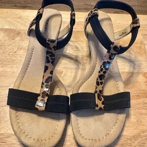 Anne Klein Sport Leopard and Black Sandals